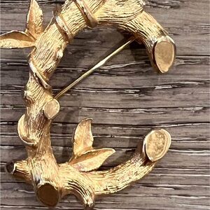 Vintage brooch Gold Leaf Branch monogram C by Sarah Coventry